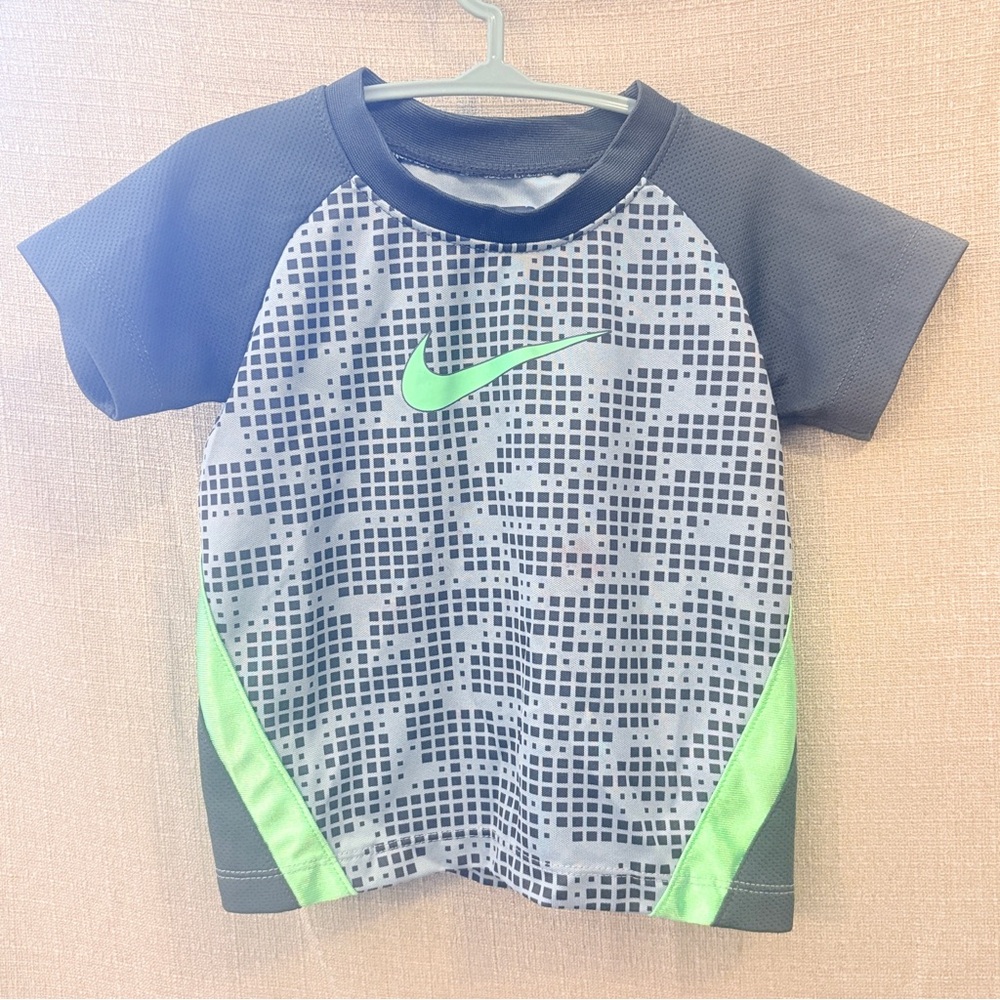 Nike Kids Rashguard 18-24M Gray Green Swim Top Stain Read